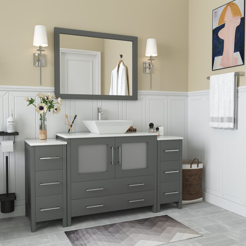 Wade Logan® Karson 60'' Single Bathroom Vanity with Engineered Marble Top with Mirror & Reviews